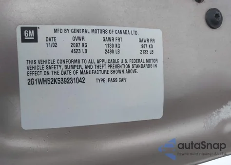 2003 Chevrolet Impala Ls from USA, damaged, VIN 2G1WH52K539231042